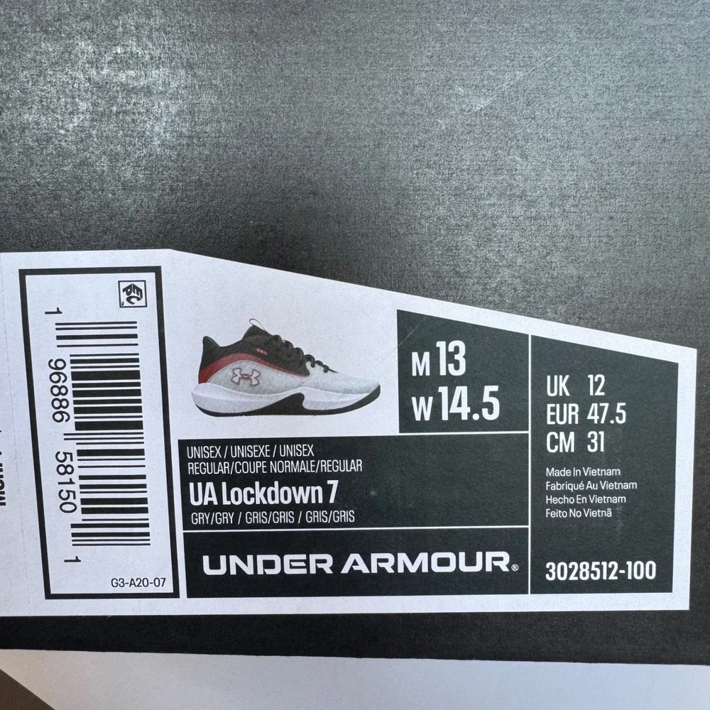 Under Armour UA Lockdown 7 Gray Red Black Mens Basketball Shoes Sneakers Size 13